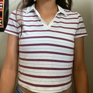 Striped collared cropped shirt